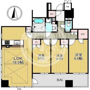 クレヴィアタワー御堂筋本町【1501号室】の間取り