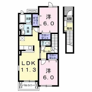 コーポ鷲峰Ⅱ【2階】の間取り