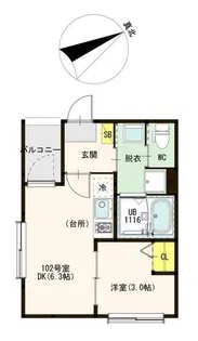 ハーモニーテラス東中川【1階】の間取り