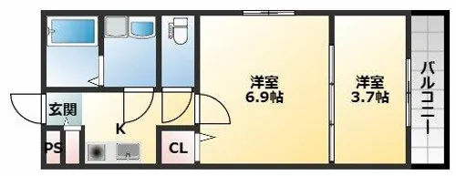 クレスト高安町南【101号室】の間取り