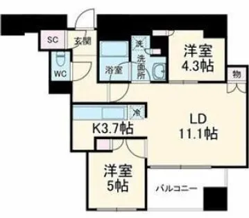 ローレルタワー御堂筋本町【20階】の間取り