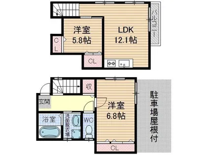 大阪府茨木市耳原1丁目【テラスハウス】の間取り