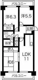 ライオンズマンション杁中ガーデンD棟【3階】の間取り