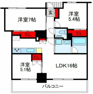 プラウドタワー阿倍野【23階】の間取り
