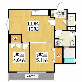 クリエオーレ初芝【2階】の間取り