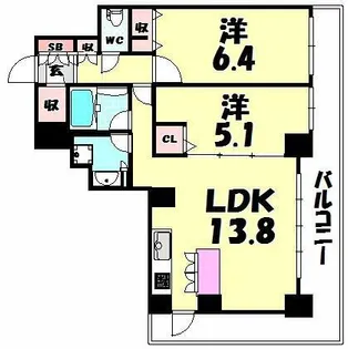 カスタリアタワー長堀橋【10階】の間取り