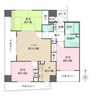 ファミール夕陽ヶ丘学園坂【8階】の間取り