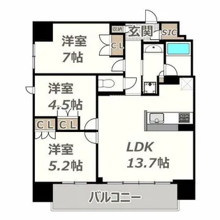 レ・ジェイド四天王寺夕陽丘【13階】の間取り