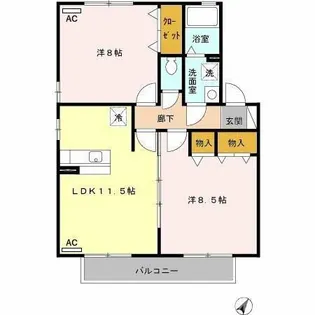 ウィルモア中浜 A【203号室】の間取り