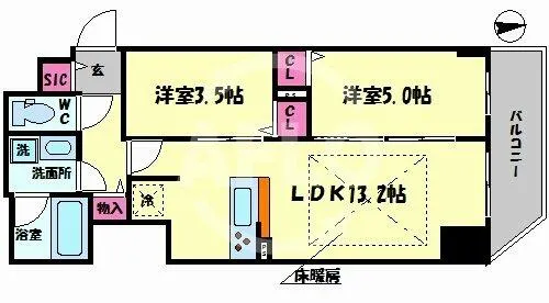 プレサンス阿波座駅前【13階】の間取り