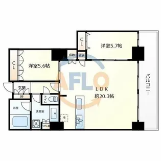 阿波座ライズタワーズフラッグ46 OMPタワー【23階】の間取り