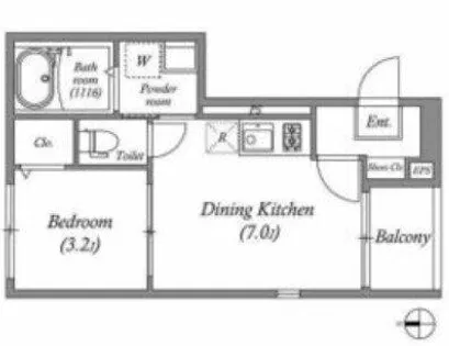 1DKの間取り画像