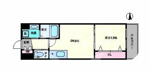 ジュネスシャトー深江橋【5階】の間取り