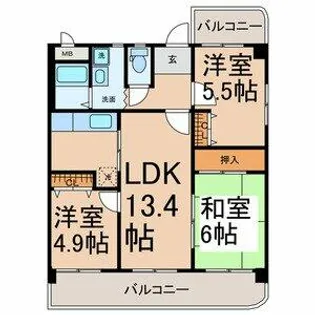 クオーレ佐千原【4階】の間取り