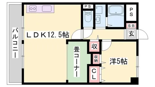 西飾磨ハイツ【4-B号室】の間取り