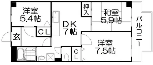 サンバリーアツカワカツ【2階】の間取り