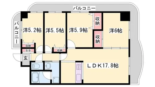 手柄アートスカイハイツ【806号室】の間取り