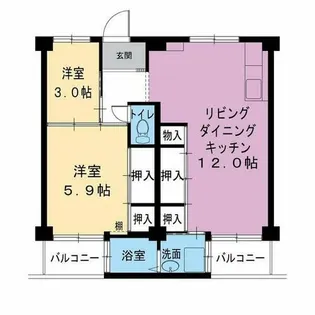 ビレッジハウス葛ノ葉4号棟【0404号室】の間取り
