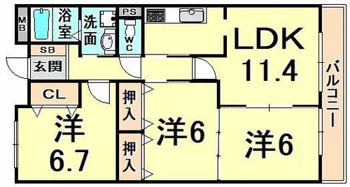 アベニールみなみの【3階】の間取り
