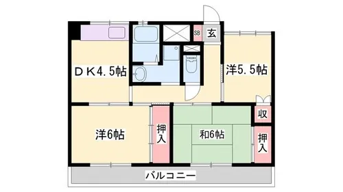 ビレッジハウス中村【1-301号室】の間取り