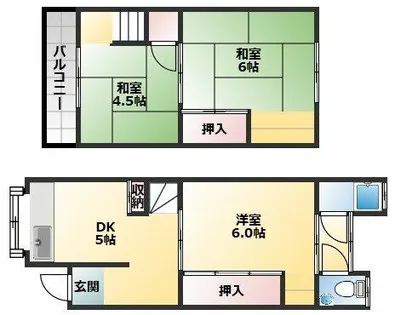 大阪府羽曳野市南恵我之荘4丁目【テラスハウス】の間取り