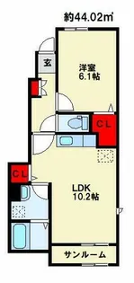 グローリア・ヒデB【101号室】の間取り