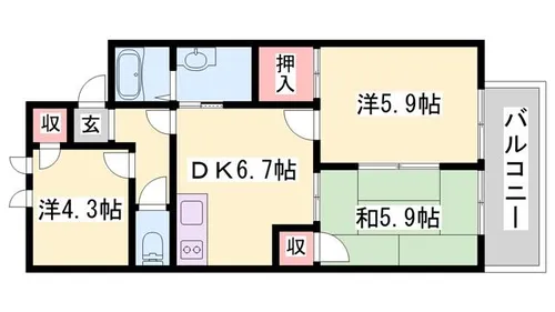 ガーデンハイツ緑ヶ丘 D棟【2階】の間取り