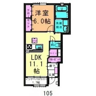 プリモローズ【105号室】の間取り