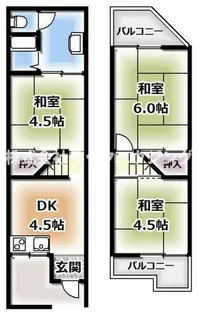 大阪府寝屋川市黒原旭町【テラスハウス】の間取り