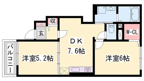 アボンデーレA【1階】の間取り