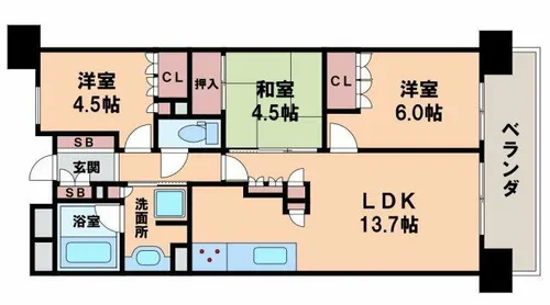 パークタワーあべのグランエア【21階】の間取り