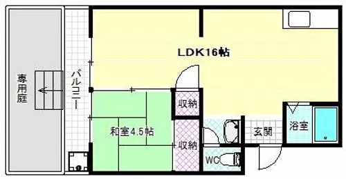 岡サンハイツ2号棟【1階】の間取り