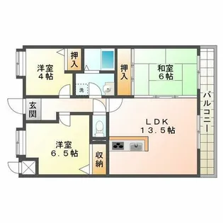 プラザハイツ二ツ屋E【303号室】の間取り