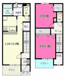 愛知県清須市阿原池之表【テラスハウス】の間取り