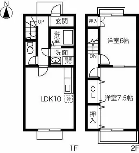 愛知県あま市新居屋上権現【テラスハウス】の間取り