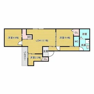 マンション RIKO塚口【2階】の間取り