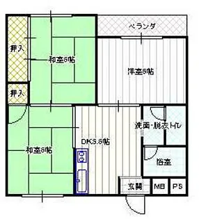 太秦グリーンハイツ【A303号室】の間取り