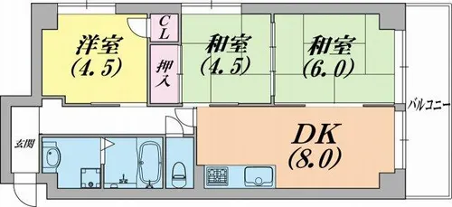 グランディール湊川【4階】の間取り