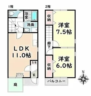 愛知県名古屋市南区鳴浜町2丁目【テラスハウス】の間取り