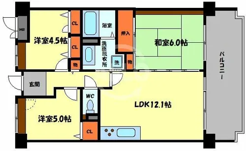 クレセール阿倍野【5階】の間取り