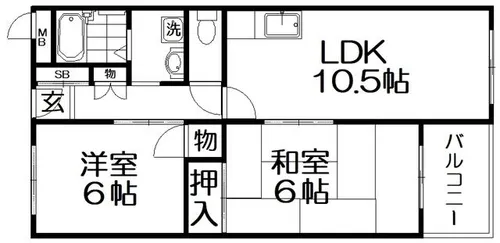 宮之阪ハイツ弐番館【9階】の間取り