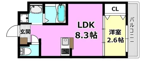 リアコート千里丘Ⅰ NORTH【308号室】の間取り