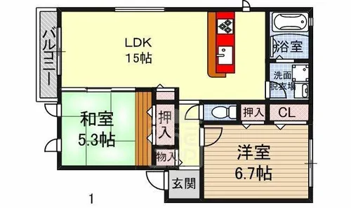 ハイツヒシタニ【1階】の間取り