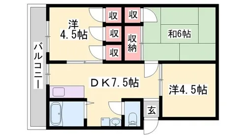 アーバン朝来【2号室】の間取り