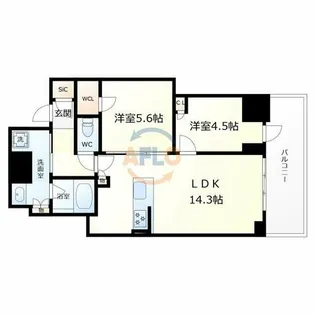 シエリアタワー大阪堀江【19階】の間取り