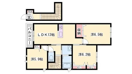 プレミア南条・シャーメゾン南条B棟【203号室】の間取り