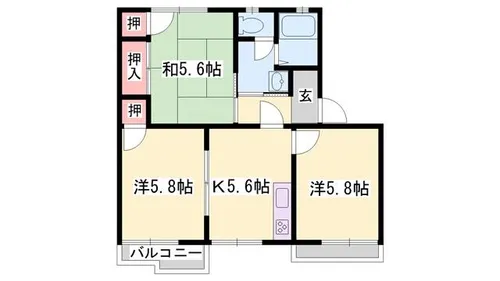 タウニィ北平野 B棟【202号室】の間取り