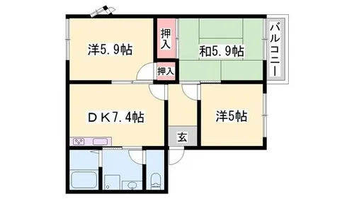 Calmly溝口 B棟【202号室】の間取り
