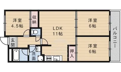 ヴィラナリー摂津【1階】の間取り