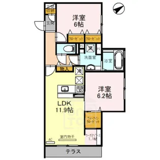 セジュール ド ソレイユ2 B棟【2階】の間取り